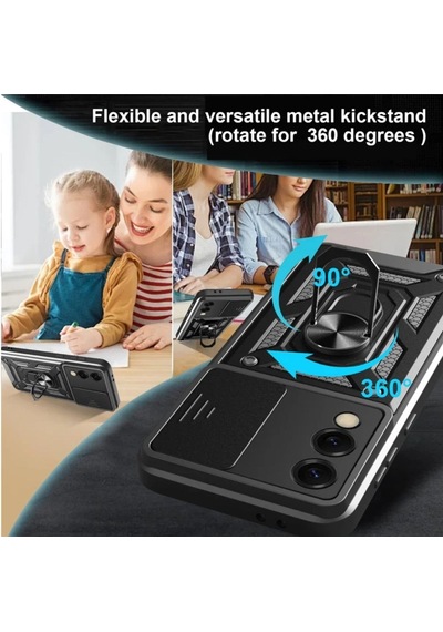 Samsung Galaxy S25 Edge Uyumlu Tank Kılıf Yüzüklü Standlı Extra Koruma Zırhlı Kapak - Kırmızı