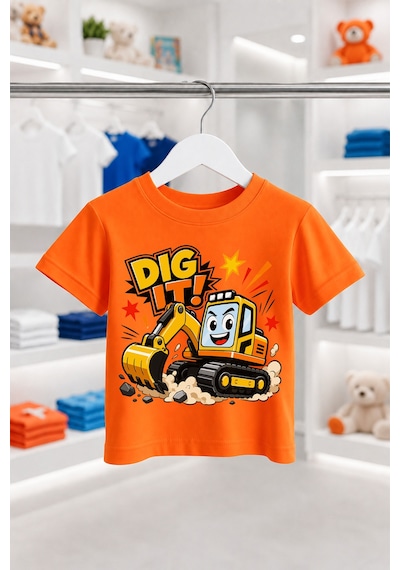 Bayloranzzo Dig It Kepçe Ekibi %100 Pamuk Premium Kalite Erkek Çocuk Tişörtü Turuncu