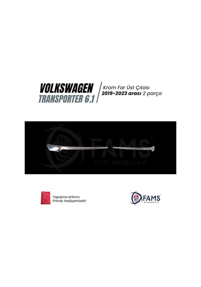 VW T6.1 TRANSPORTER 2019-2023 Arası Krom Far Üst Çıta 2 Parça Paslanmaz Çelik