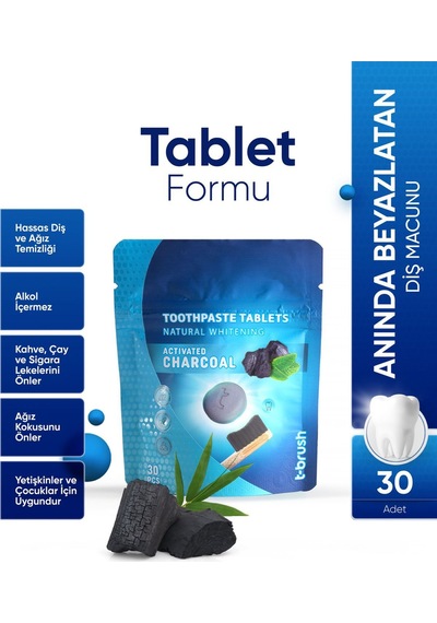 Tbrush Beyazlatıcı Aktif Karbonlu&Naneli Diş Macunu Tableti - Doğal Ve Etkili Beyazlatma 30Tablet
