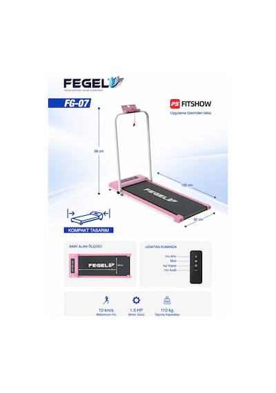 Fegel FG-07 FitShow Destekli Bluetooth Hoparlörlü Katlanabilir Koşu Bandı