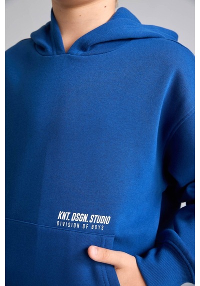 Defacto Regular Fit Kapüşonlu Baskılı Kanguru Cepli Kalın Kumaş Sweatshirt Erkek Çocuk H9682a826wnbe842 Mavi-be842