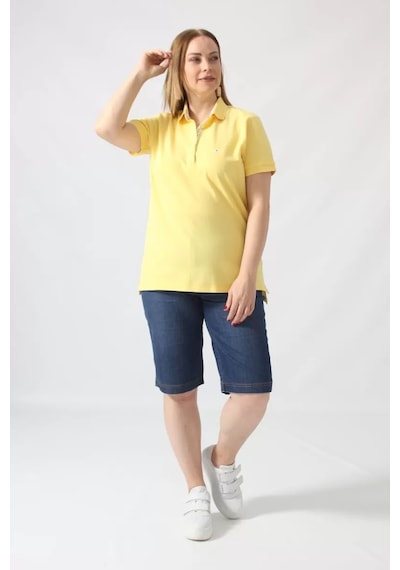 Moda Berray 21305 Kısa Kollu Büyük Beden Lakost Kumas T-shirt Sarı Sarı