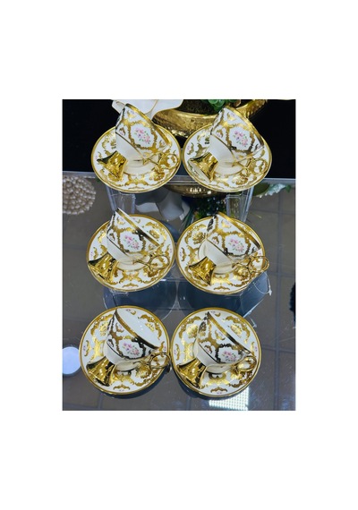 Acar Porselen 6 Kişilik Luxury Series Florcita Kahve Fincan Takımı 90 Ml Sarı