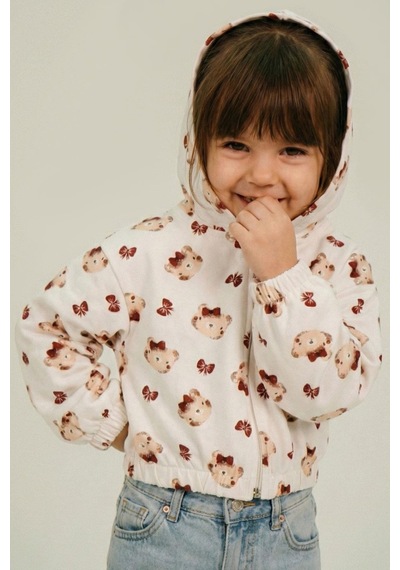 Breeze Kız Bebek Hırka Sevimli Fiyonklu Ayıcık Desenli 9 Ay-3 Yaş, Ekru Ekru