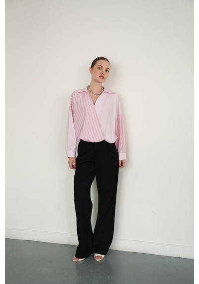 Verymoda Yakadan Etek Ucuna Capraz Dikim Gömlek F2094 Pembe Pembe