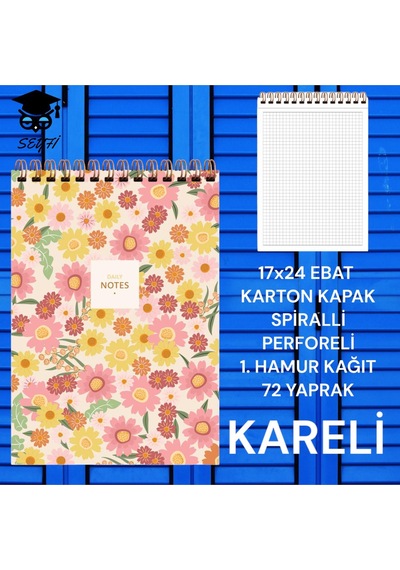 Kareli 17x24 Cm Sert Kapak Not Defteri Krem Renk Kağıt 80 Yaprak Yeşil