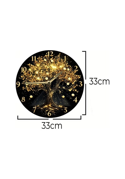 Gold Aura Altın Detaylı Feng Shui Saati" Ahşap Duvar Saati, Kuvars Sdw2020 Renkli
