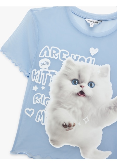 Koton Kısa Kollu Bisiklet Yaka Slim Fit Kedi Baskılı Crop Tişört Mavi 5sal10820ık Mavi Koton Kısa Kollu Bisiklet Yaka Slim Fit Kedi Baskılı Crop Tişört Mavi 5sal10820ık Mavi