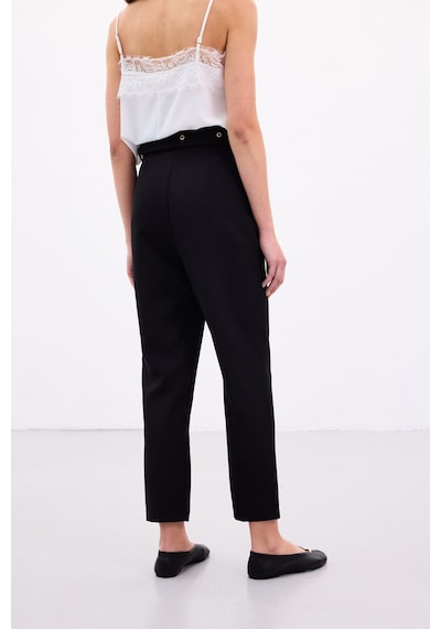 Sateen Kemerli Pantolon - Siyah-136908 siyah