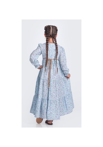 Mnk Baby & Kids Müslin Kumaş Kız Çocuk Uzun Kol Tesettür Elbise M00705 Mavi