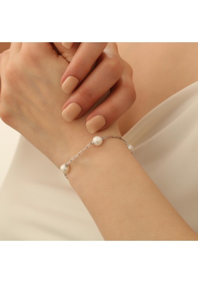 925 Ayar Gümüş 4 İncili Rodyumlu Bileklik-8mm
