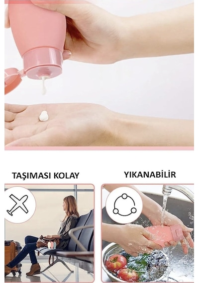 6 Adet Boş Krem Şişesi 60 Ml Çantalı Doldurulabilir Çantalı Seyahat Tipi Şişe Seti Çok Renkli