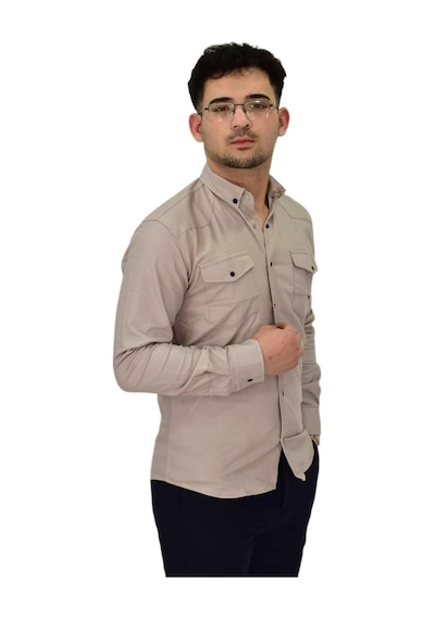 Erkek Spor Likralı Gömlek Bgl-st04343 Taş