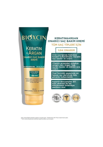 Bioxcin Keratin & Argan Onarıcı Saç Bakım Kremi 2 x 250 ML