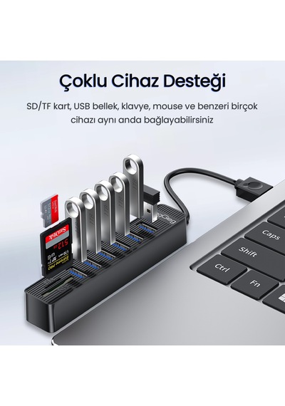 Veggieg Usb 2.0 Sd Microsd Kart Okuyucu Ve 6 Port Usb Çoklayıcı Hub