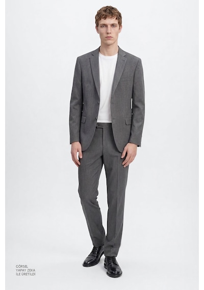 AC&Co / Altınyıldız Classics Erkek Grı Slim Fit Dar Kesim Mono Yaka Takım Elbise Gri