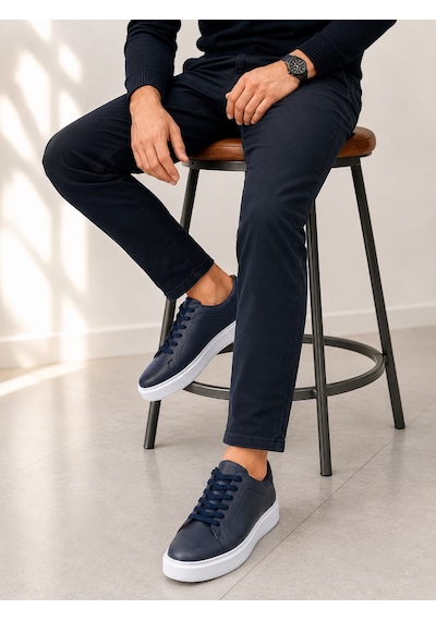 Papucumun Dünyası Erkek Hakiki Deri Sneaker Lacivert