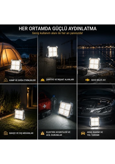 Lexroo 200w Solar Led Projektör, 3 Renk Işık Modlu Şarjlı Kamp Lambası Standart
