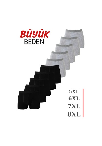 Astrid T Hediye Alternatifi Erkekler İçin Günlük Giyim Erkek Gri - Siyah Büyük Beden Boxer 10'lu Paket Çok Renkli
