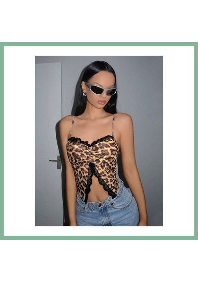 Bşkvirgo Kadın Leopar Desenli Crop Önden Dantel Detaylı 5095 Beden: S/m Renk: Siyah Bsk2026