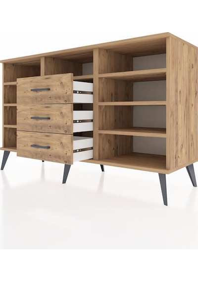 Kronos Konsol 7 Raflı 3 Çekmeceli 132x59x83 Çam-çam/çam Çam/çam