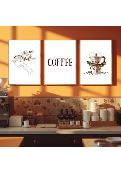 Besay Moka & Espresso Kahve Köşesi Duvar Dekorasyonu Esprili Yazılı Kafe Ve Mutfak Posteri 3'lü Set A4 Çerçevesiz