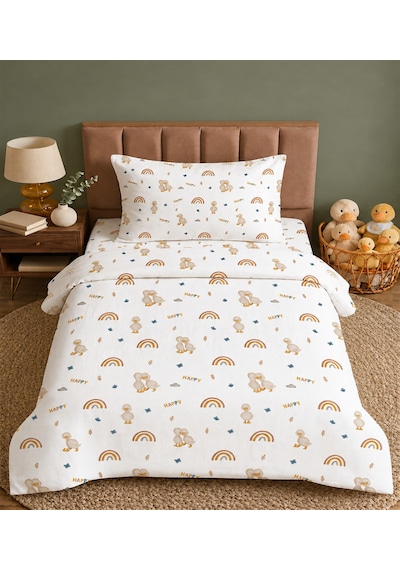 More Home Müslin Bebek Nevresim Takımı %100 Pamuk Ördek Desenli Bej Çok Renkli