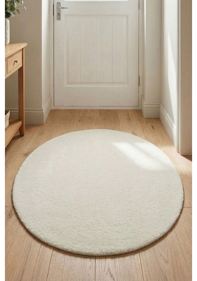 Yuvarlak Puffy Yumuşak Peluş Halı , Kaymaz, Yıkanabilir, Antre, Hol, Mutfak, Makyaj Masası Halısı Krem
