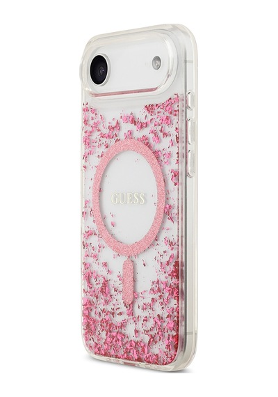 Apple Uyumlu iPhone 17 Air Kılıf Guess Lisanslı M-safe Şarj Özellikli Transparan Resin Bottom Kapak Pembe Pembe