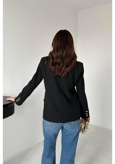 Cemo Kadın Klasik Yaka Gold Düğme Detaylı Blazer Ceket Siyah