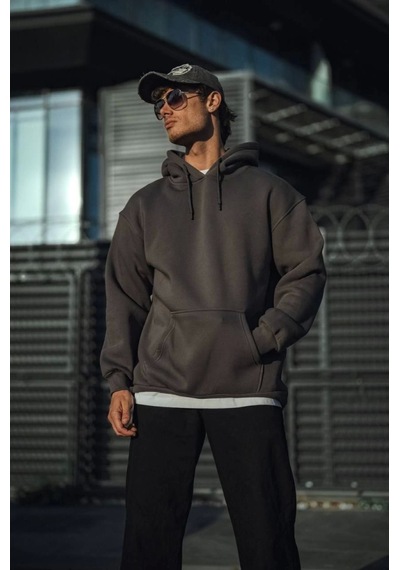 Epilons Zenda1125 Üç İplik Penye Kapşonlu Basic Sweatshirt - Antrasit Zenda478