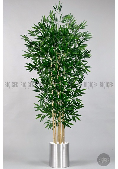 Yapay Bambu Ağacı 170cm Gümüş Metal Saksıda H
