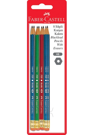 Faber-Castell Blister 8'li Silgili Kurşun Kalem,HB Uç, Ergonomik Tasarım, Dayanıklı ve Silgili