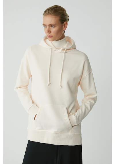 ETHIQUET CARLY Kadın Içi Polarlı Yumuşacık Kapüşonlu Kanguru Cepli Oversize Fit Ekru Sweatshirt