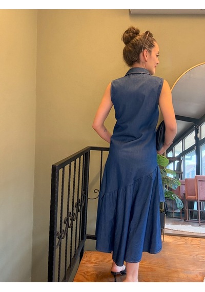 Ali Butik Koyu Mavi Düğmeli Elbise