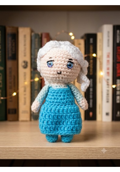 Elsa Amigurumi Örgü Oyuncak - Çizgi Film Karakteri Hediyelik Figür 11 Cm
