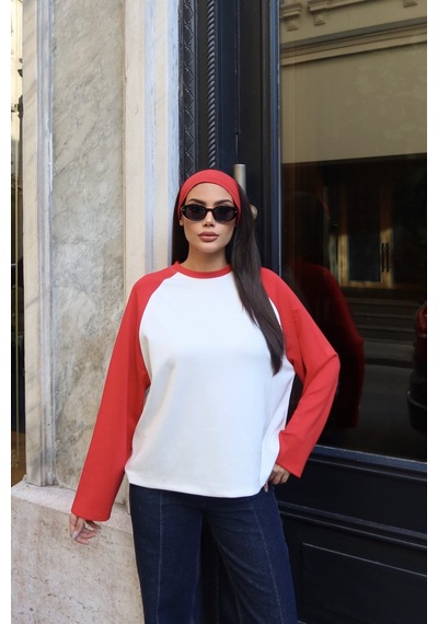 Kechi Woman Oysho Kumaş Çift Renkli Bluz Kırmızı