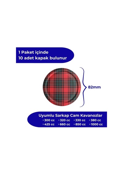 Sarkap Kavanoz Kapağı, 82mm, Hava Geçirmez, Sızdırmaz, Konserve İçin Uygun, 10'lu Paket Ekoseli Beyaz - Çok Renkli Sarkap Kavanoz Kapağı, 82mm, Hava Geçirmez, Sızdırmaz, Konserve İçin Uygun, 10'lu Paket Ekoseli Beyaz - Çok Renkli