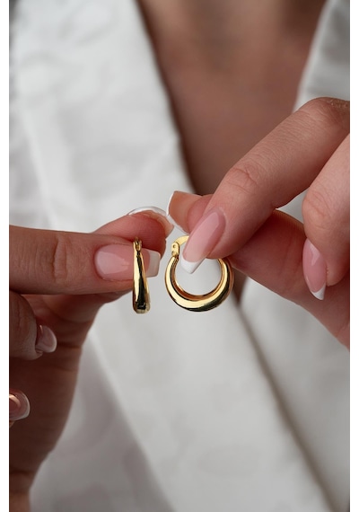 925 Ayar Gümüş Gold Rengi Sade 15 Mm Şarnel Küpe Gold