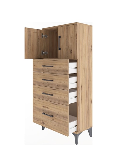 Arges Dolap Tek Raflı 4 Çekmeceli 2 Kapaklı 60x30x134 Çam-çam Atlas Çam