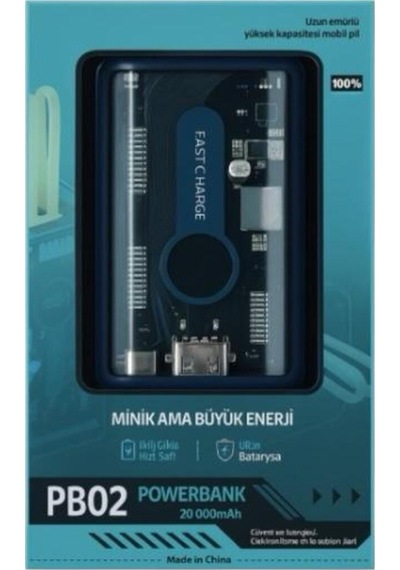Pb02 20.000mah Power Bank Uzun Ömürlü Yüksek Kapasiteli Pil - Lacivert- Tek Ebat Çok Renkli