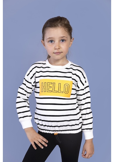 Toontoy Kız Çocuk Çizgi Desenli Baskılı Sweatshirt Ekru