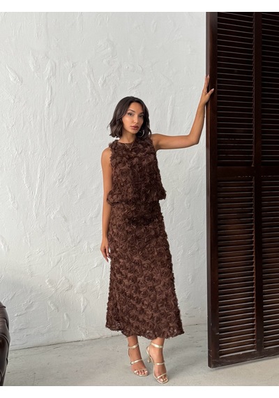 Verymoda Gül Süzüneli Etek F2005 Kahve