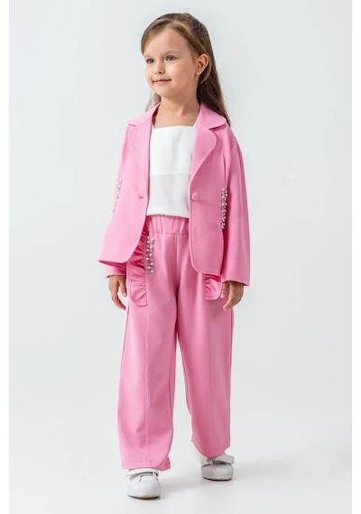 Miniğimin Cicileri Taşlı Ceketli 3 Lü Kız Çocuk Takım - Pembe Pembe