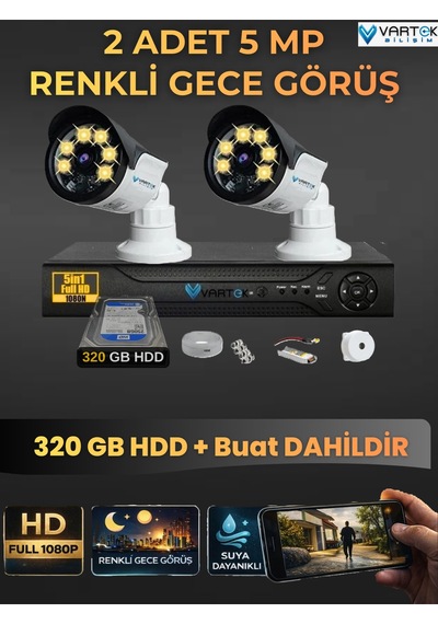 2 Kameralı Set 320 Gb Hdd Full Hd Gece Görüşlü Güvenlik Kamerası Sistemi-sabit İp Gerektirmez