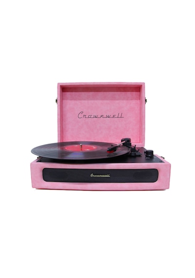 Casablanca Serisi Retro Çanta Pikap Koyu Pembe Süet Kaplama, Dahili Hoparlörlü, 3 Hızlı 33/45/78 Rpm , Bluetooth Bağlantılı, Taşınabilir Vintage Plak Çalar 1 Adet