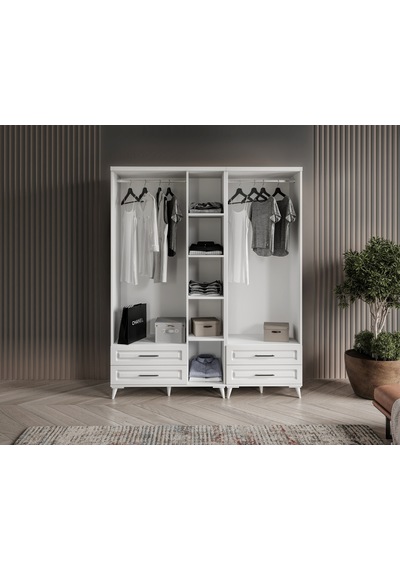 GuneyStore Gözde 5 Kapaklı Komple MDF Beyaz Gardırop