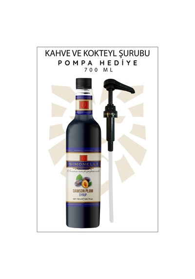 Simonelli Kahve ve Kokteyl Şurubu Mürdüm Eriği Aromalı 700 ML + Pompa