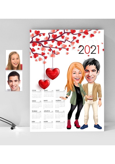 Kişiye Özel Sevgililer Karikatürlü 2021 Duvar Takvimi - 8